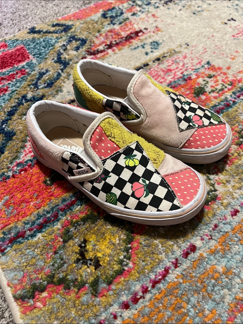 Rare fun, patchwork Vans, size 13.5, go with everything!